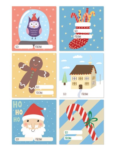 Cute and fun square printable Christmas gift tags from PrintColorFun com