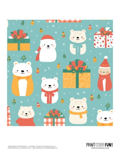 Cute animal Christmas wrapping paper on blue from PrintColorFun com
