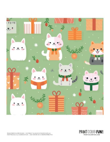 Cute animal Christmas wrapping paper on green from PrintColorFun com