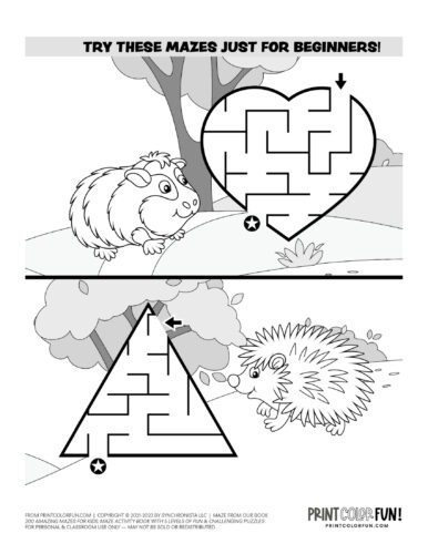 Cute animal themed easy beginner maze from PrintColorFun com