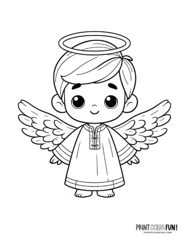 Cute boy angel coloring page from PrintColorFun com