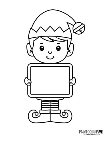 Cute boy elf with sign coloring page at PrintColorFun com