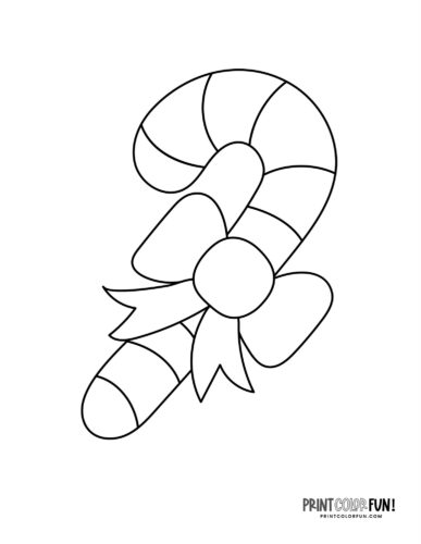 Cute candy cane with a bow coloring page at PrintColorFun com