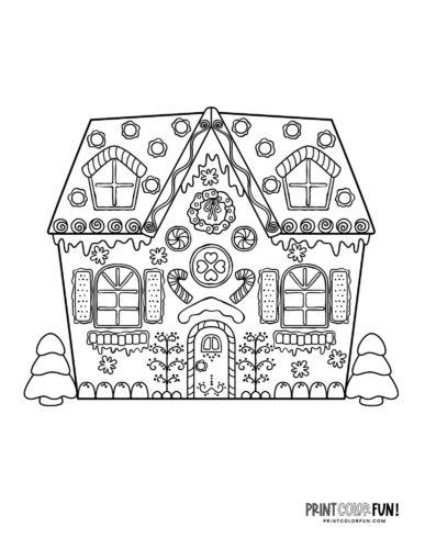 Cute candy gingerbread house to color from PrintColorFun com