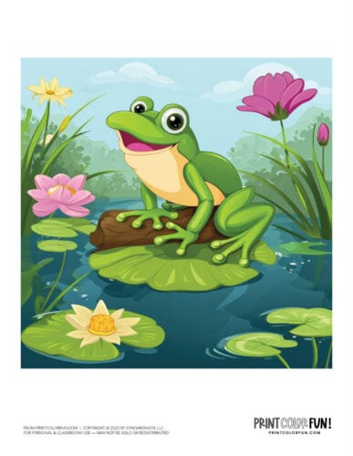 Cute cartoon frog clipart scene from PrintColorFun com (3)