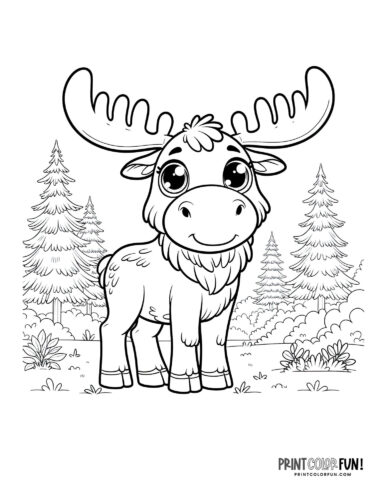Cute cartoon moose coloring page - PrintColorFun com