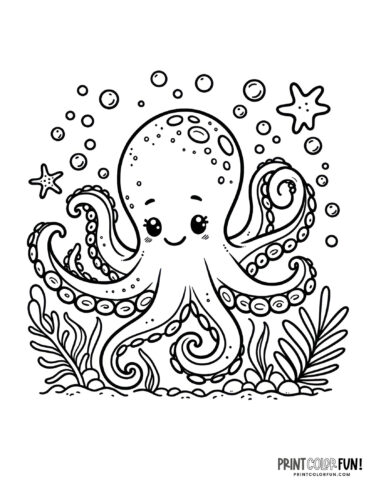 Cute cartoon octopus coloring page from PrintColorFun com