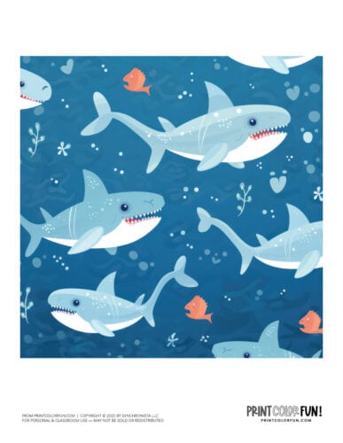 Cute cartoon shark pattern clipart from PrintColorFun com (1)