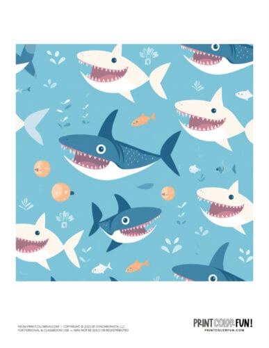 Cute cartoon shark pattern clipart from PrintColorFun com (2)