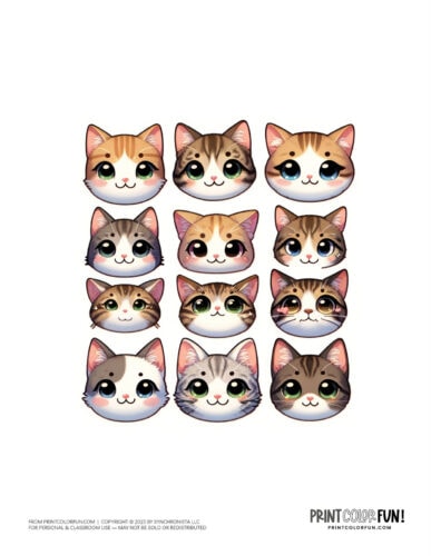 Cute cat face color clipart from PrintColorFun com 1