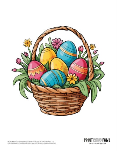 Cute colorful Easter basket clipart drawing from PrintColorFun com (01)