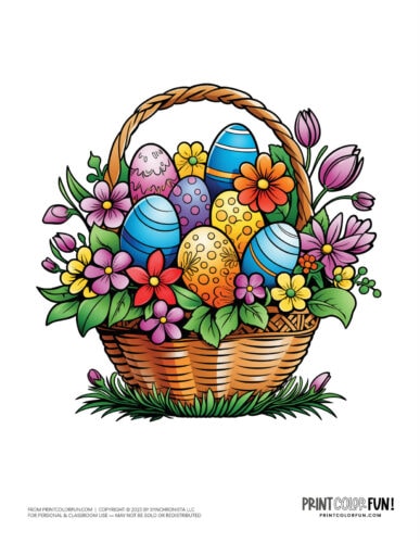 Cute colorful Easter basket clipart drawing from PrintColorFun com (06)
