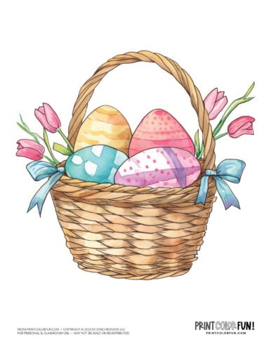 Cute colorful Easter basket clipart drawing from PrintColorFun com (10)
