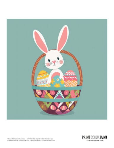 Cute colorful Easter basket with bunny clipart drawing from PrintColorFun com (1)