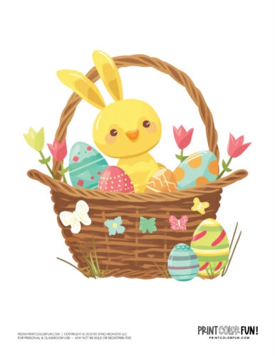 Cute colorful Easter basket with bunny clipart drawing from PrintColorFun com (2)