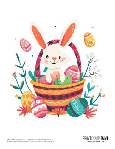 Cute colorful Easter basket with bunny clipart drawing from PrintColorFun com (3)
