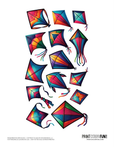 Cute colorful kite clipart stickers from PrintColorFun com