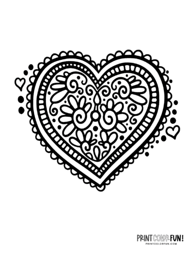 Cute decorative doodle heart pattern coloring page (1)