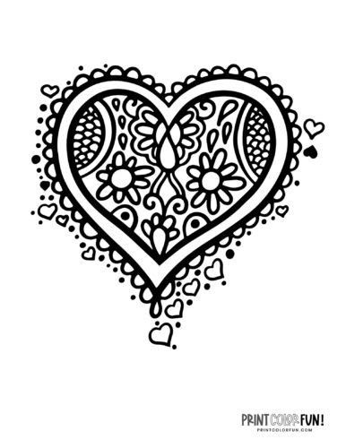 Cute decorative doodle heart pattern coloring page (2)