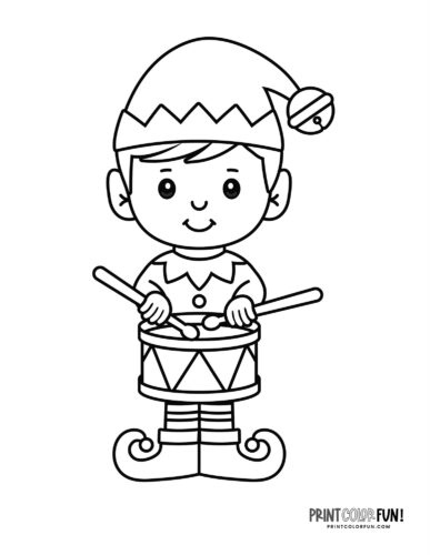 Cute elf with drum coloring page at PrintColorFun com