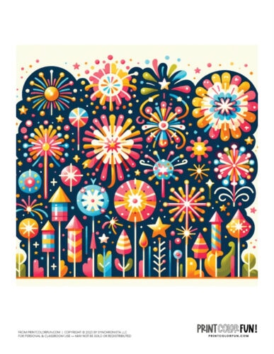 Cute fireworks color clipart from PrintColorFun com