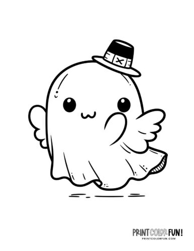 Cute ghost with a hat coloring page