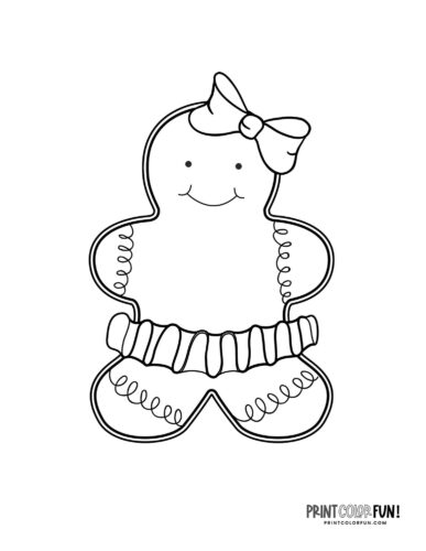 Cute gingerbread girl coloring page from PrintColorFun com
