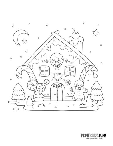 Cute gingerbread house coloring page from PrintColorFun com