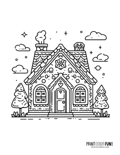 Cute gingerbread house page to color