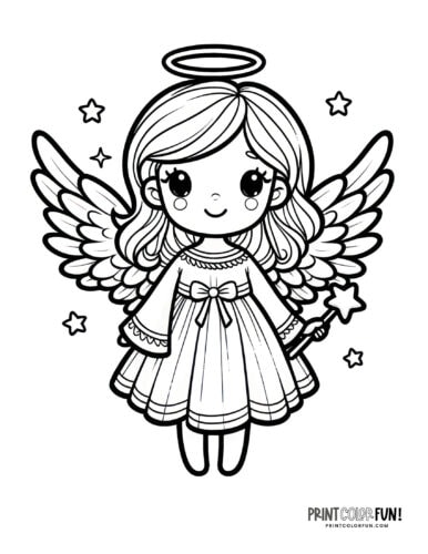 Cute girl angel coloring page from PrintColorFun com