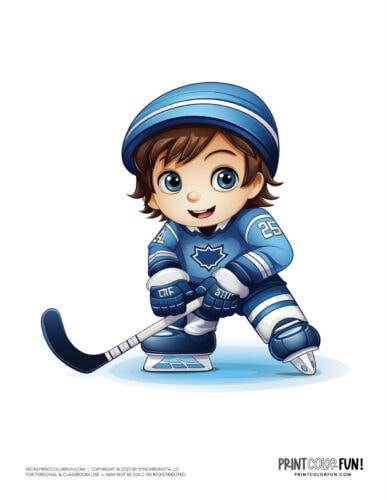 Cute kids playing hockey color clipart from PrintColorFun com 1