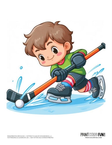 Cute kids playing hockey color clipart from PrintColorFun com 4