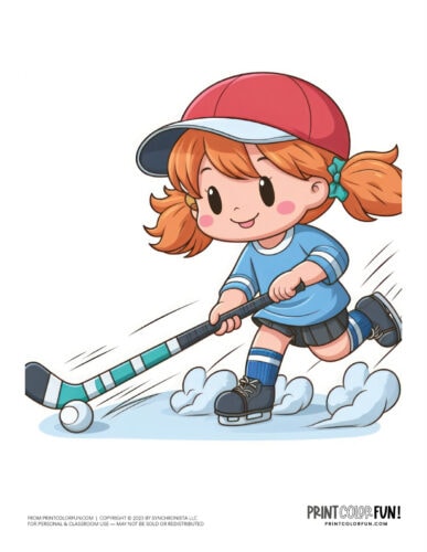 Cute kids playing hockey color clipart from PrintColorFun com 6