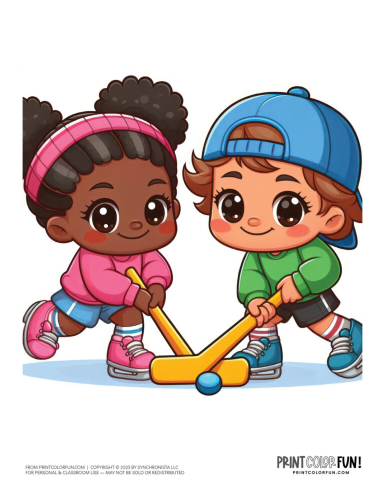 Cute kids playing hockey color clipart from PrintColorFun com 7