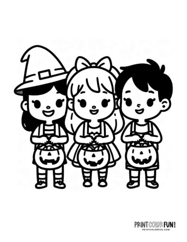 Cute kids trick-or-treating on Halloween from PrintColorFun comn