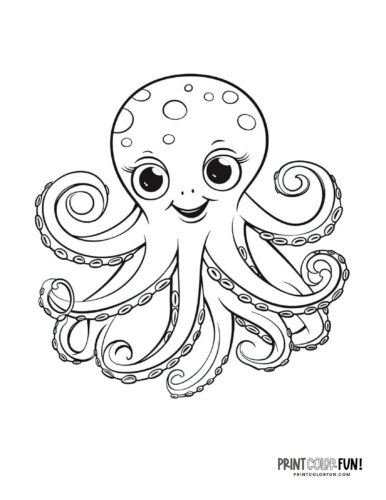 Cute lady octopus cartoon coloring page at PrintColorFun com