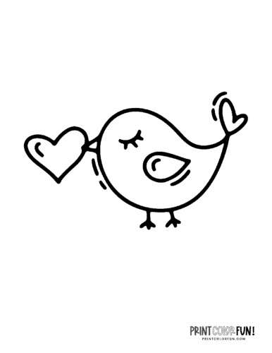 Cute little bird holding a heart Valentine