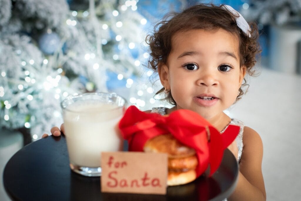 Cute little girl with treats for Santa