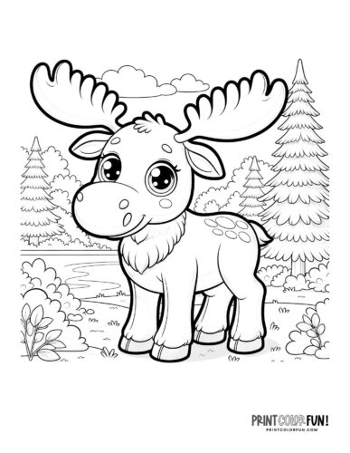 Cute moose coloring page - PrintColorFun com