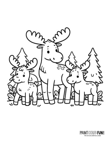 Cute moose family coloring page - PrintColorFun com