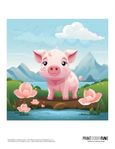 Cute pig clipart scene from PrintColorFun com (1)