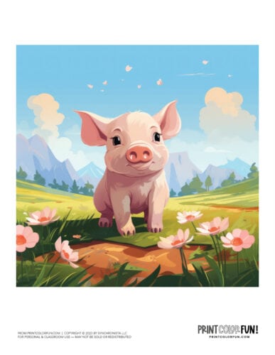 Cute pig clipart scene from PrintColorFun com (2)