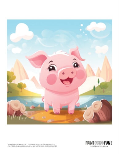 Cute pig clipart scene from PrintColorFun com (3)