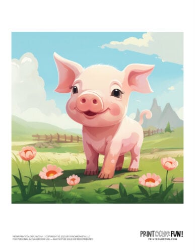 Cute pig clipart scene from PrintColorFun com (4)