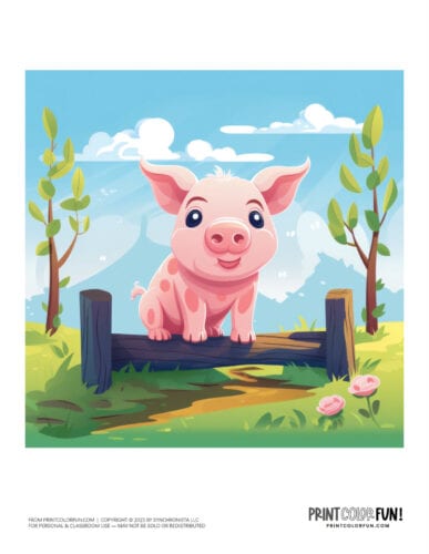Cute pig clipart scene from PrintColorFun com (5)