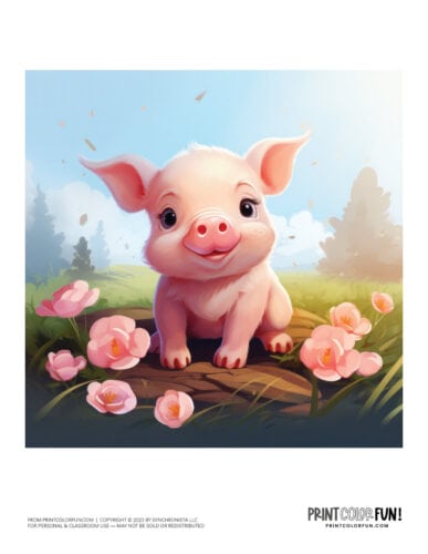 Cute pig clipart scene from PrintColorFun com (6)
