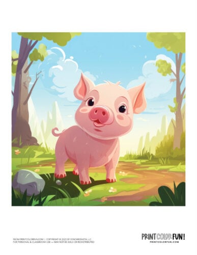 Cute pig clipart scene from PrintColorFun com (7)