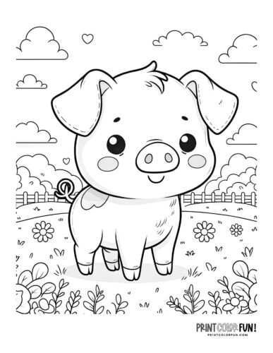Cute pig on a farm coloring page - PrintColorFun com