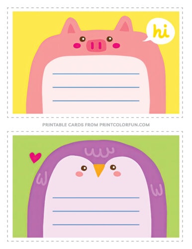 Cute printable animal notecards for kids from PrintColorFun com (2)