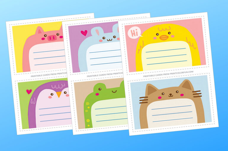 Cute printable animal notecards for kids from PrintColorFun com